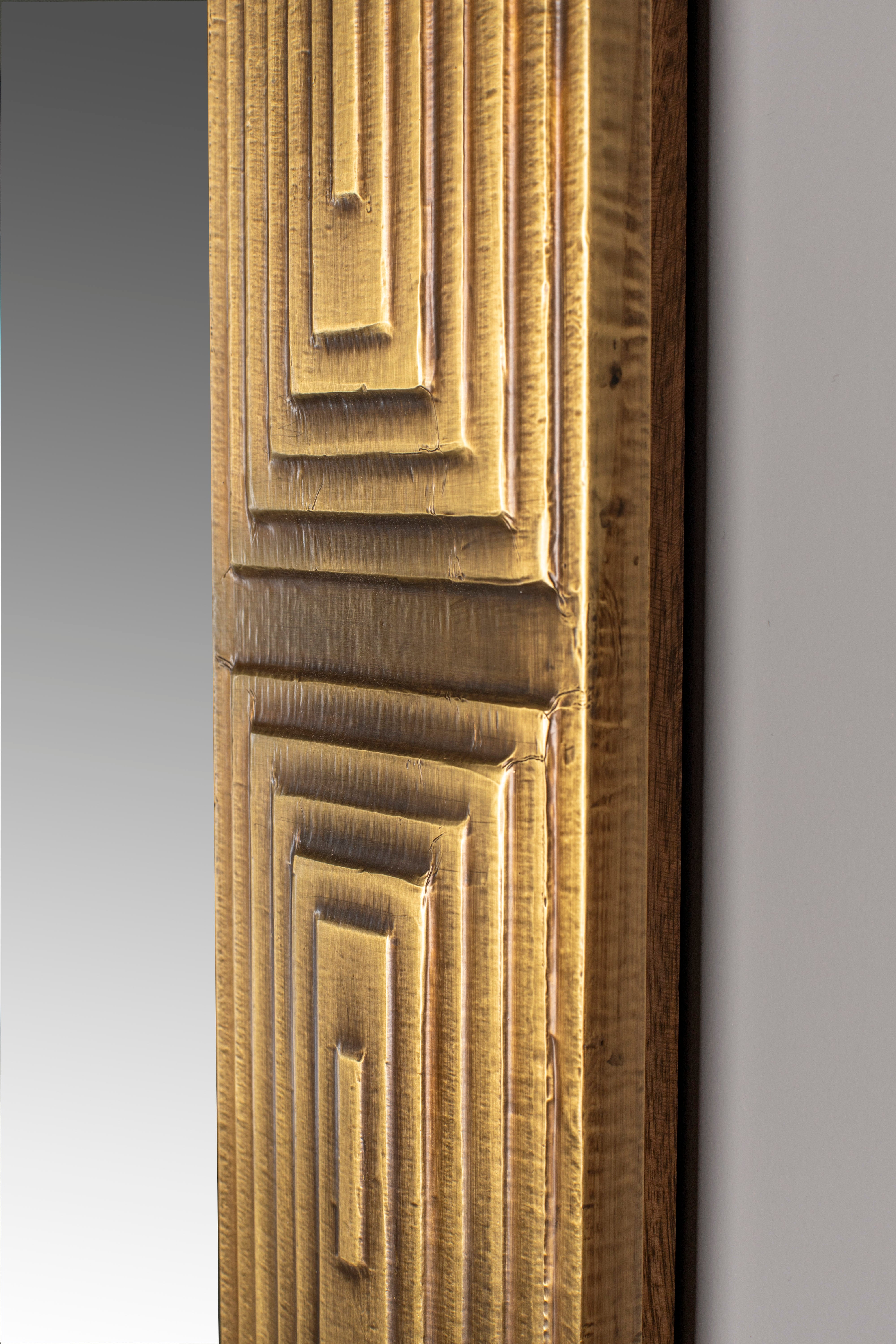 Dutchbone Volan Art Deco Brass Rectangle Wall Mirror
